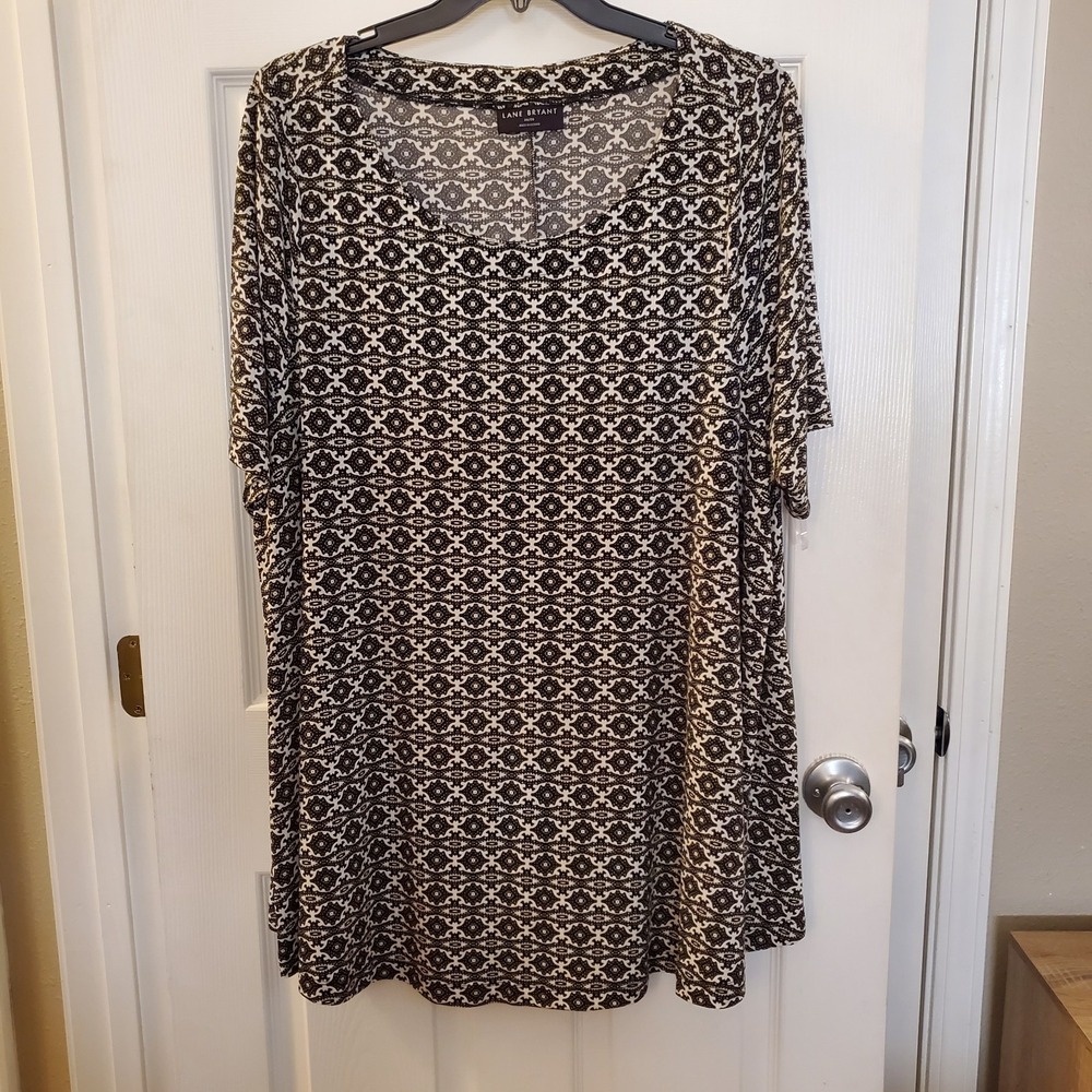 Lane Bryant sz 26/28 geo print long tunic shirt flowy swing casual boho chic